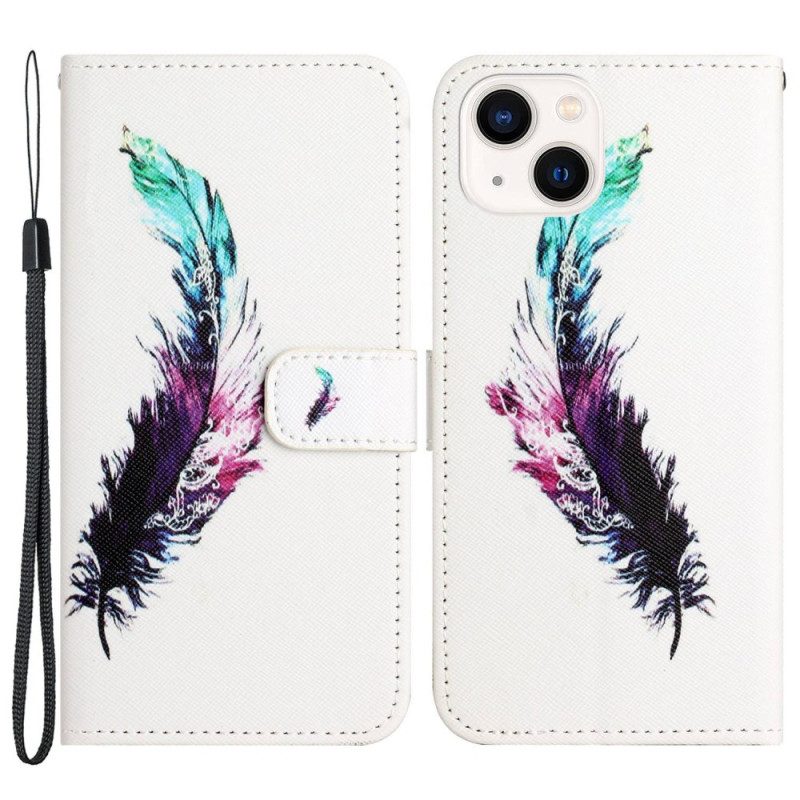 Custodia in pelle iPhone 14 Plus Cinghia Piume