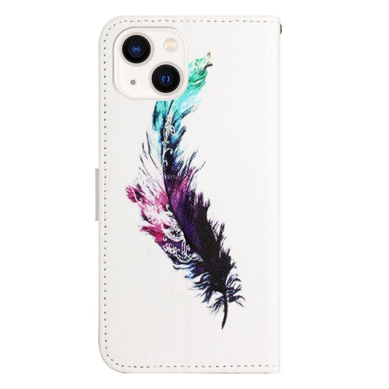 Custodia in pelle iPhone 14 Plus Cinghia Piume