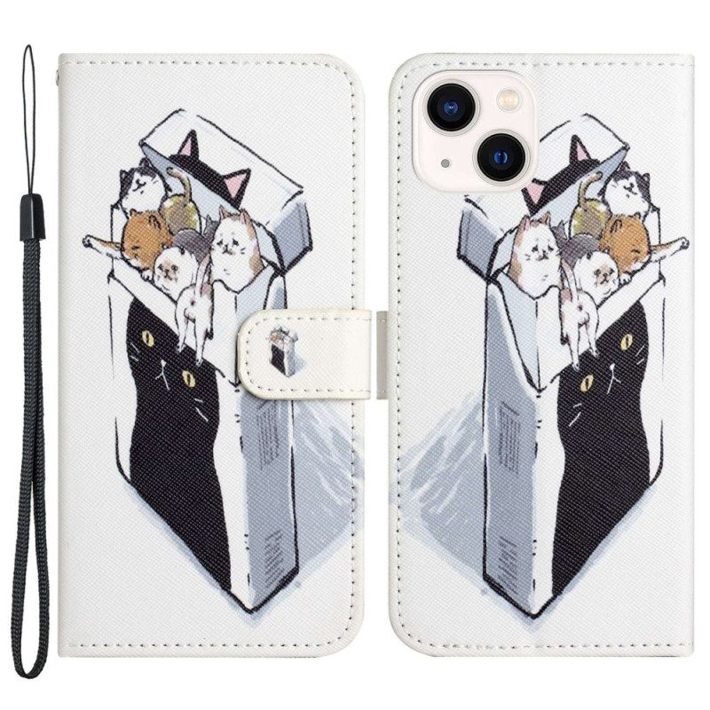 Custodia in pelle iPhone 14 Plus Divertenti Gatti Perizoma