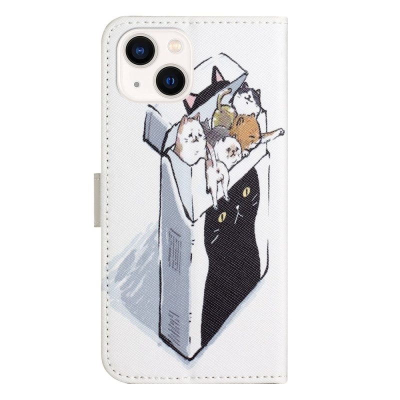 Custodia in pelle iPhone 14 Plus Divertenti Gatti Perizoma