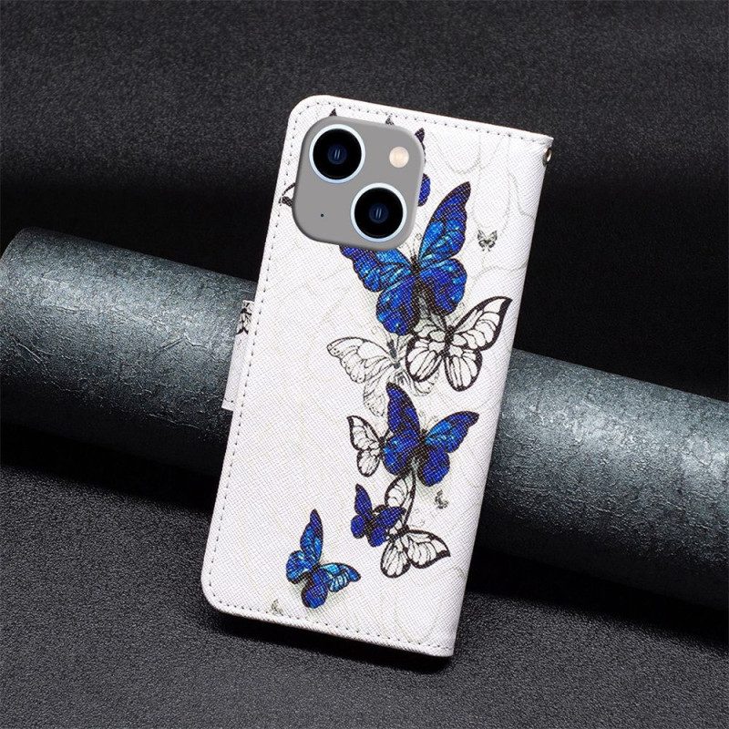 Custodia in pelle iPhone 14 Plus Farfalle Del Mondo