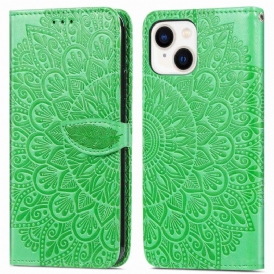 Custodia in pelle iPhone 14 Plus Foglie Tribali