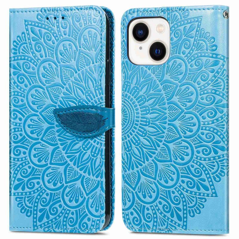 Custodia in pelle iPhone 14 Plus Foglie Tribali