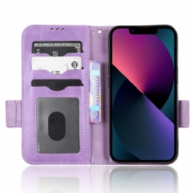 Custodia in pelle iPhone 14 Plus Folio Cover Doppio Lembo E Motivo A Triangolo