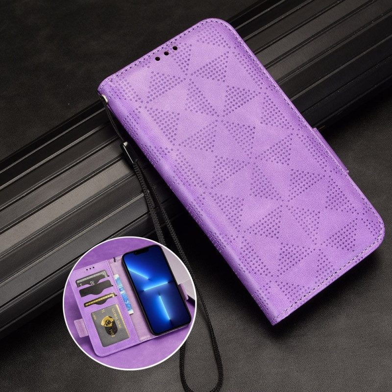 Custodia in pelle iPhone 14 Plus Folio Cover Doppio Lembo E Motivo A Triangolo