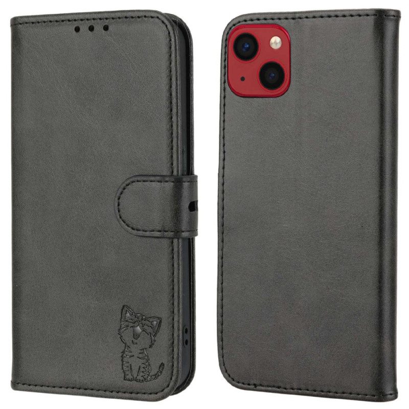 Custodia in pelle iPhone 14 Plus Gattino