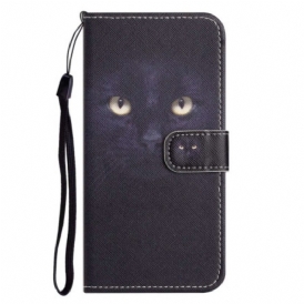 Custodia in pelle iPhone 14 Plus Gatto Nero Con Cinturino