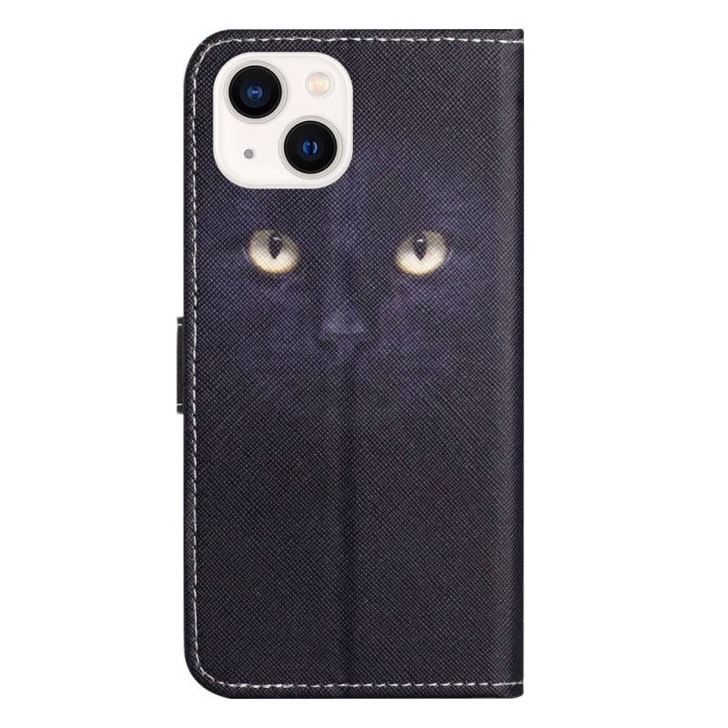 Custodia in pelle iPhone 14 Plus Gatto Nero Con Cinturino