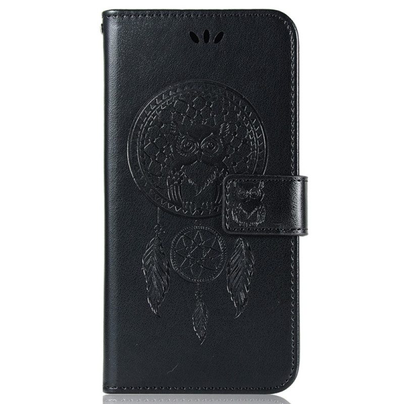 Custodia in pelle iPhone 14 Plus Gufo Acchiappasogni Con Cinturino