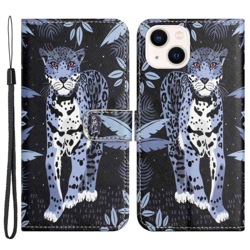Custodia in pelle iPhone 14 Plus Leopardo Con Spalline