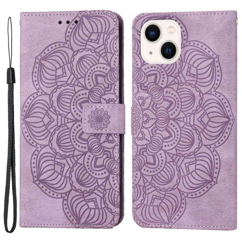 Custodia in pelle iPhone 14 Plus Mandala Con Cordino