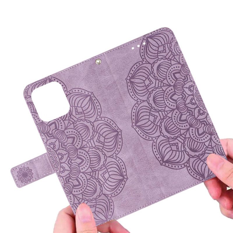 Custodia in pelle iPhone 14 Plus Mandala Con Cordino