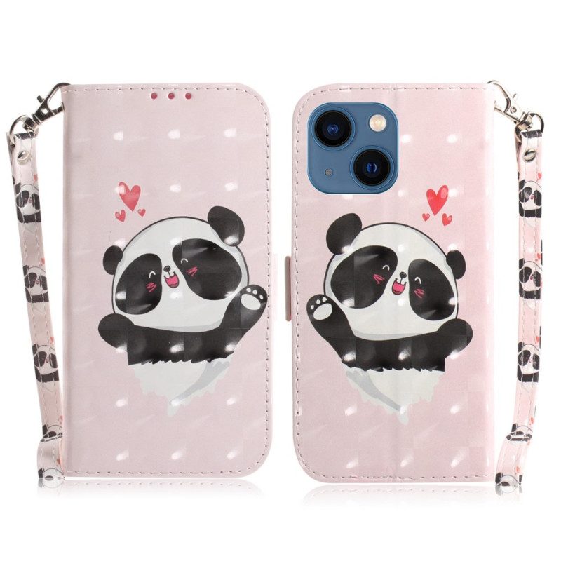 Custodia in pelle iPhone 14 Plus Panda Strappy