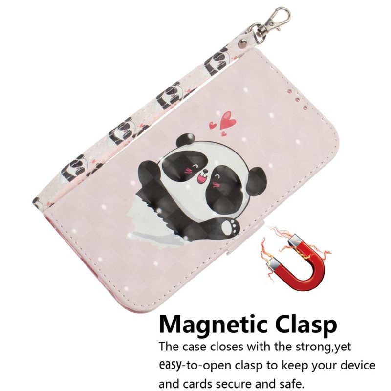 Custodia in pelle iPhone 14 Plus Panda Strappy