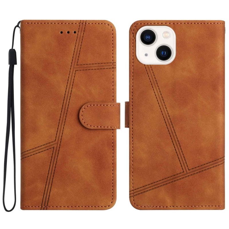 Custodia in pelle iPhone 14 Plus Strappy Con Cuciture Geo Effetto Pelle