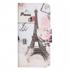 Custodia in pelle iPhone 14 Plus Torre Eiffel D'epoca