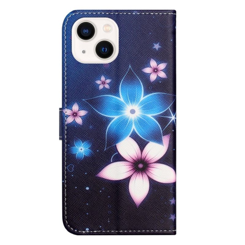 Folio Cover iPhone 14 Plus Cinturino Lunare Fiori