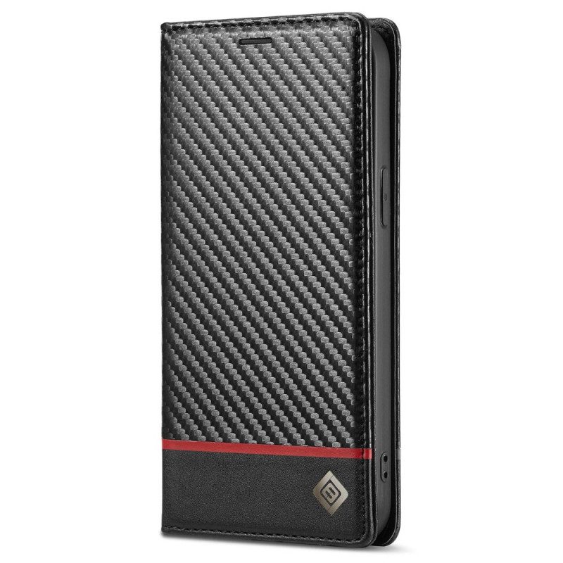 Folio Cover iPhone 14 Plus Custodia in pelle Fibra Di Carbonio