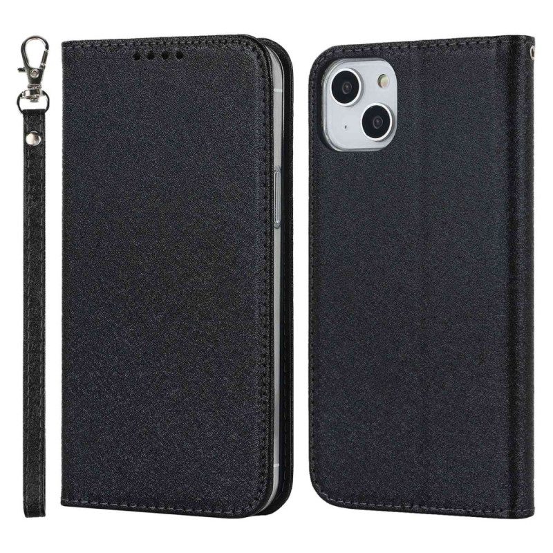 Folio Cover iPhone 14 Plus Custodia in pelle Stile In Morbida Pelle Con Cinturino