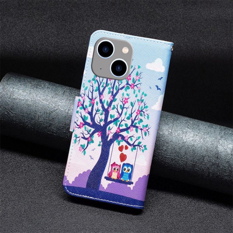 Folio Cover iPhone 14 Plus Gufi Sull'altalena