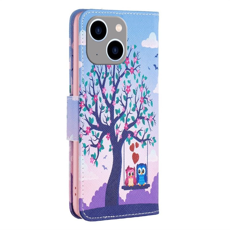 Folio Cover iPhone 14 Plus Gufi Sull'altalena