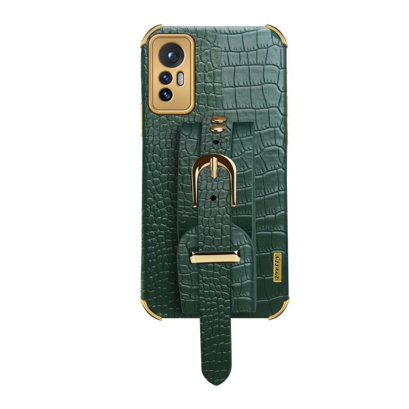 Cover Xiaomi 12 / 12X Stile Coccodrillo Con Cinturino Di Supporto