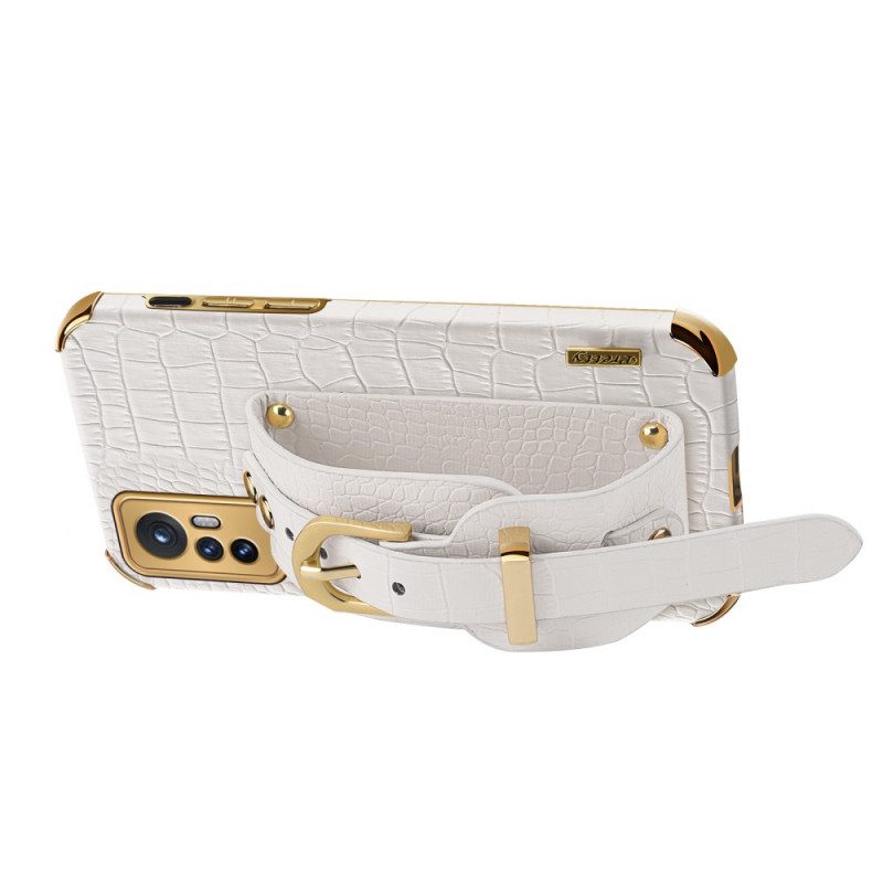 Cover Xiaomi 12 / 12X Stile Coccodrillo Con Cinturino Di Supporto