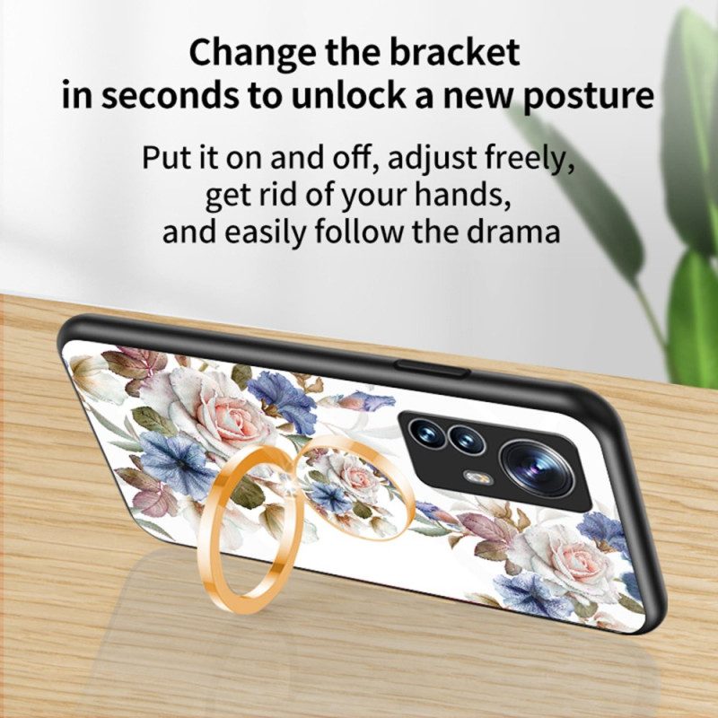 Cover Xiaomi 12 / 12X Vetro Temperato Con Anello A Fiore