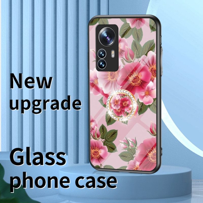 Cover Xiaomi 12 / 12X Vetro Temperato Con Anello A Fiore