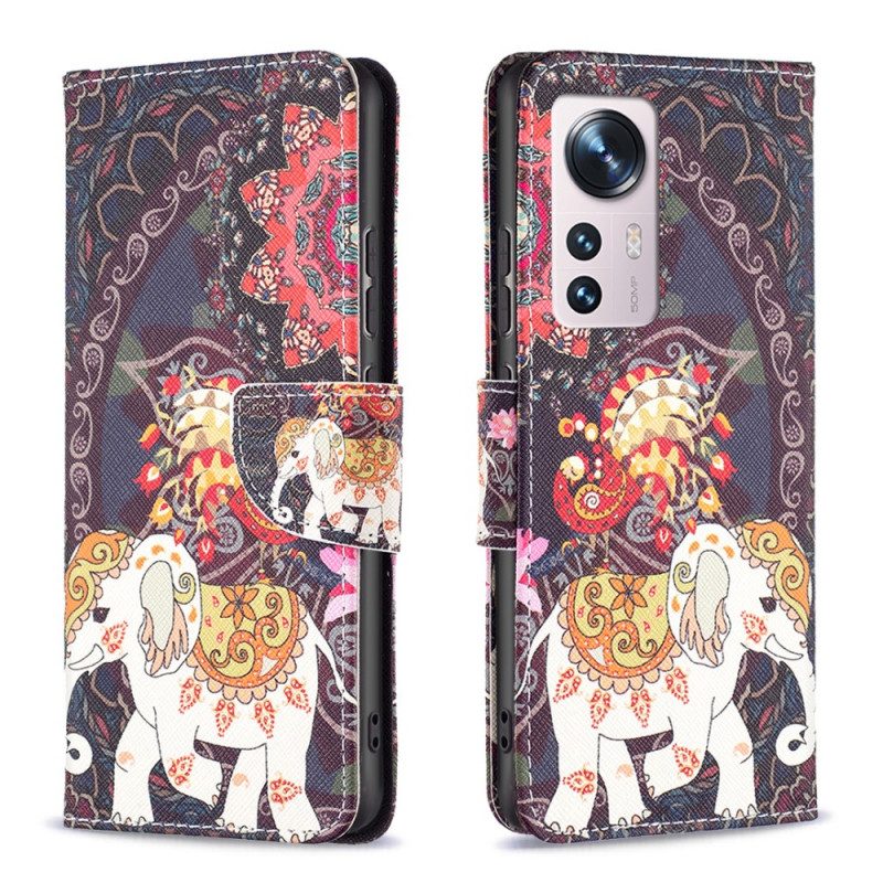 Custodia in pelle Xiaomi 12 / 12X Elefanti Indiani