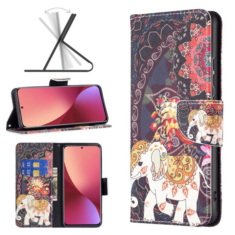 Custodia in pelle Xiaomi 12 / 12X Elefanti Indiani