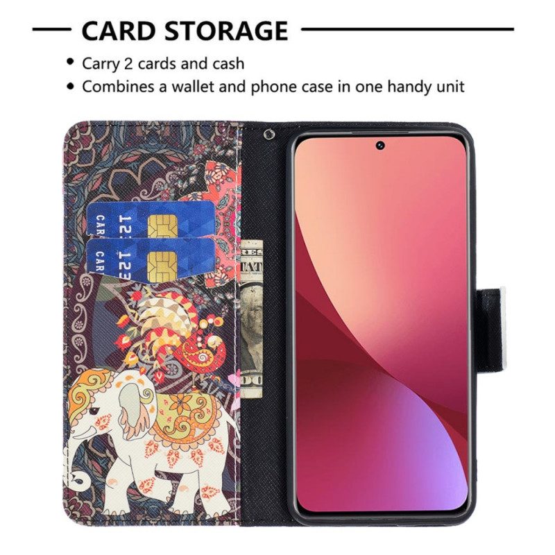 Custodia in pelle Xiaomi 12 / 12X Elefanti Indiani