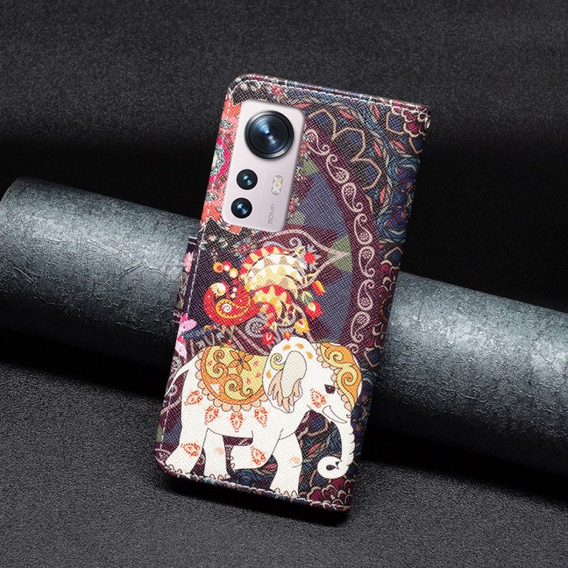Custodia in pelle Xiaomi 12 / 12X Elefanti Indiani