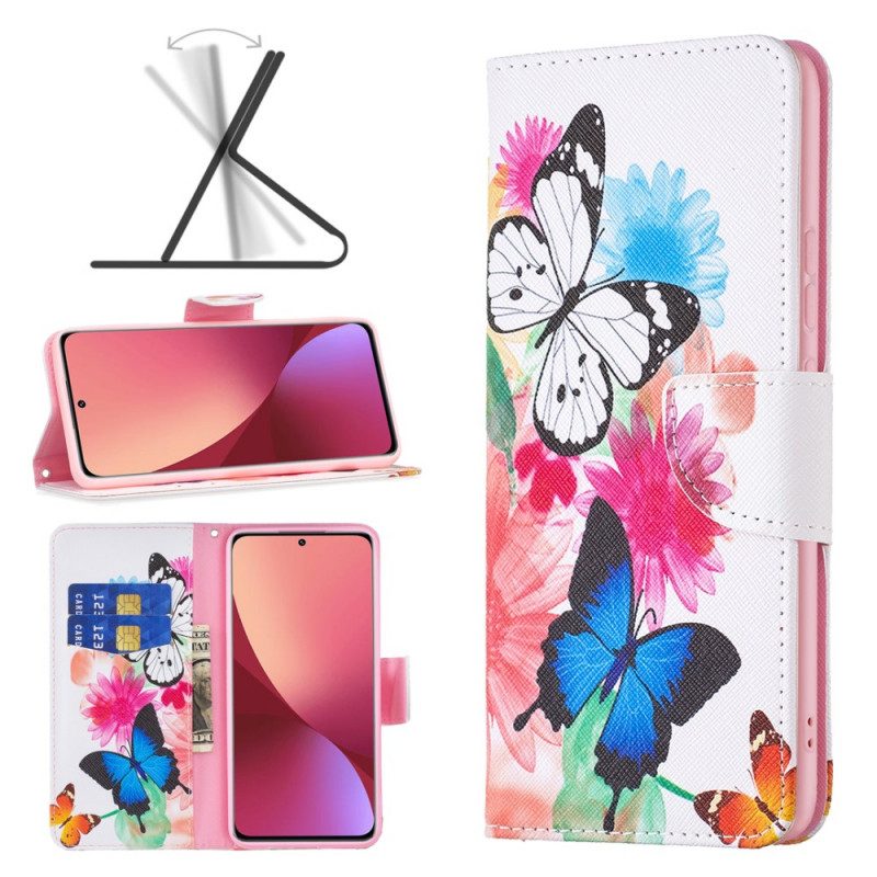 Custodia in pelle Xiaomi 12 / 12X Farfalle E Fiori Dipinti