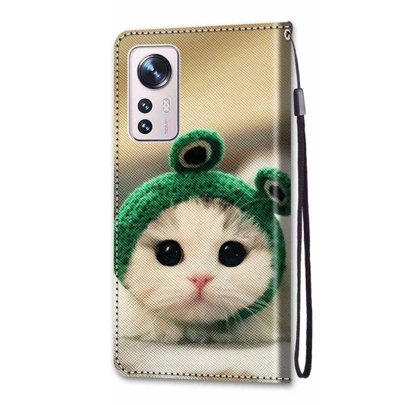 Custodia in pelle Xiaomi 12 / 12X Gatti Con Cordino
