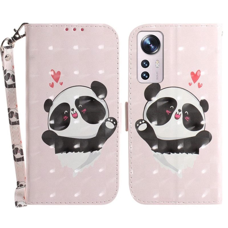 Custodia in pelle Xiaomi 12 / 12X Panda Love Con Cordino