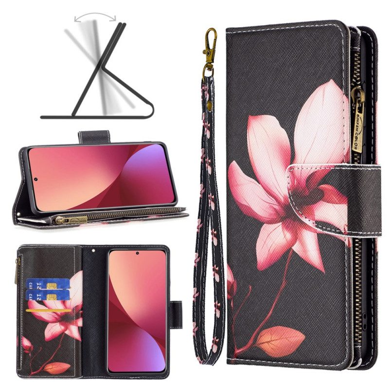 Custodia in pelle Xiaomi 12 / 12X Tasca Con Zip A Fiore