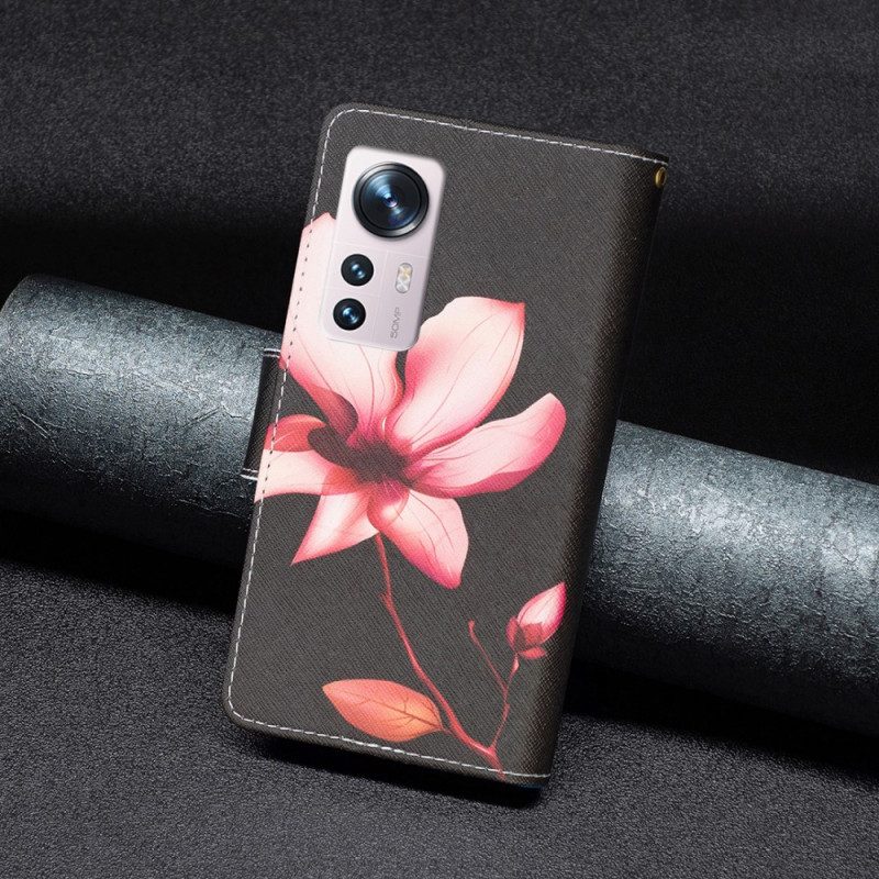 Custodia in pelle Xiaomi 12 / 12X Tasca Con Zip A Fiore
