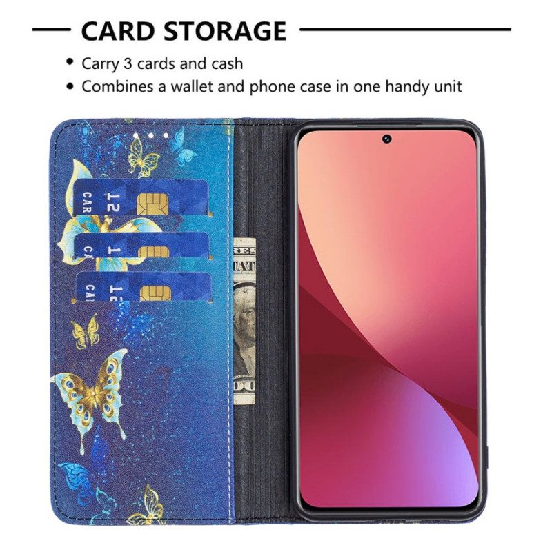 Folio Cover Xiaomi 12 / 12X Custodia in pelle Farfalle Colorate