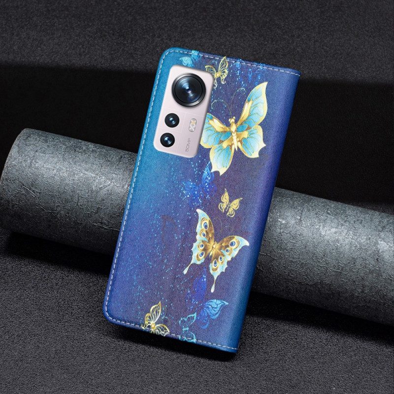 Folio Cover Xiaomi 12 / 12X Custodia in pelle Farfalle Colorate