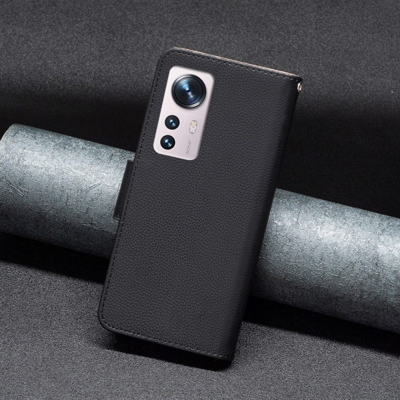 Folio Cover Xiaomi 12 / 12X Custodia in pelle Litchi Rabat Obliquo