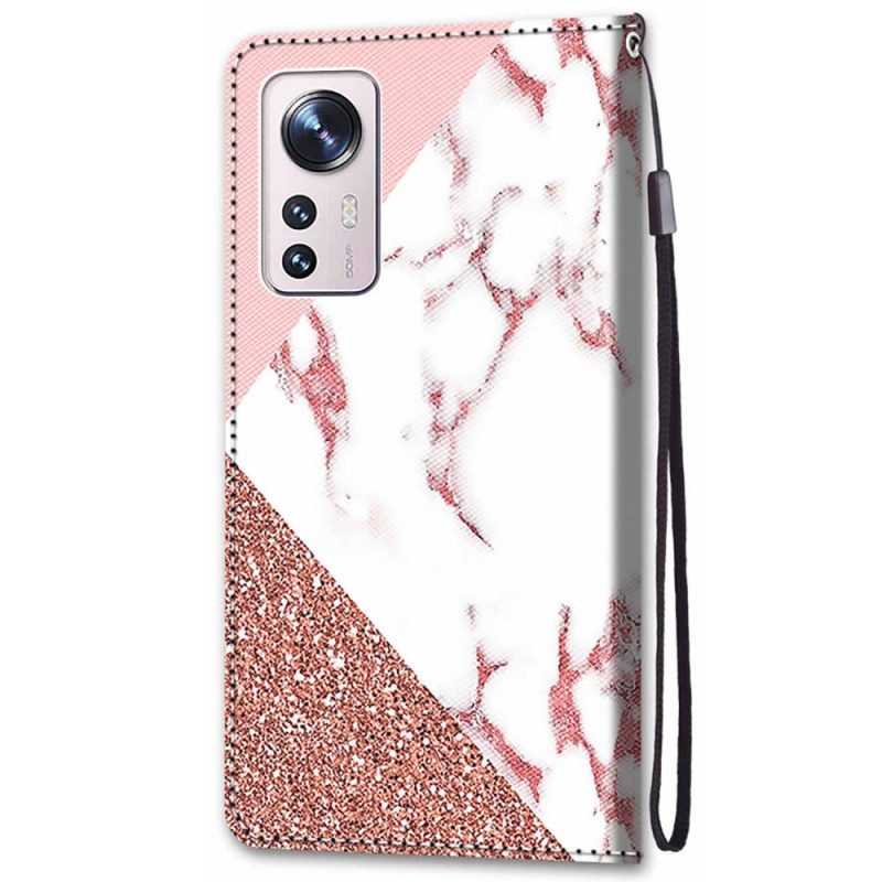 Folio Cover Xiaomi 12 / 12X Triangolo In Marmo E Glitter
