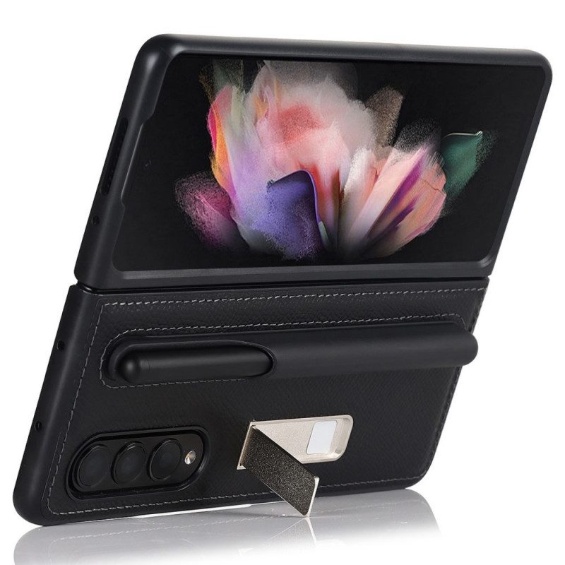 Cover Samsung Galaxy Z Fold 3 5G Supporto In Vera Pelle E Supporto Per Stilo