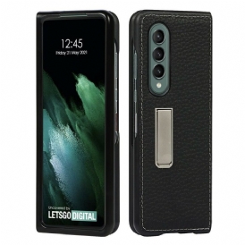 Cover Samsung Galaxy Z Fold 3 5G Supporto Vivavoce In Vera Pelle Litchi
