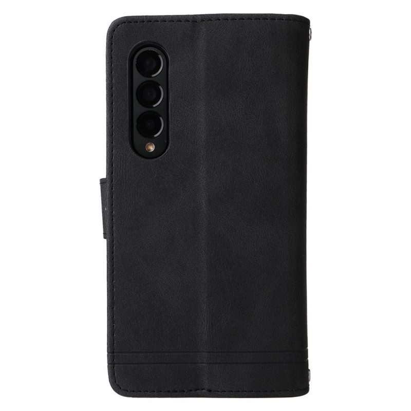 Custodia in pelle Samsung Galaxy Z Fold 3 5G Rivetto E Cordino Multifunzione