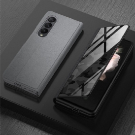 Folio Cover Samsung Galaxy Z Fold 3 5G Custodia in pelle Linea Pelle Vetro Temperato