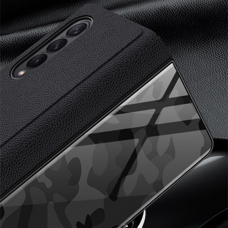 Folio Cover Samsung Galaxy Z Fold 3 5G Custodia in pelle Linea Pelle Vetro Temperato