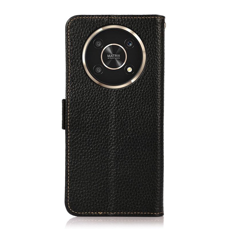 Custodia A Portafoglio Honor Magic 4 Lite 5G Vera Pelle Litchi Khazneh Rfid