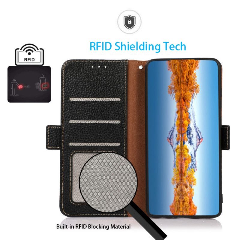 Custodia A Portafoglio Honor Magic 4 Lite 5G Vera Pelle Litchi Khazneh Rfid