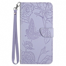 Custodia in pelle Honor Magic 4 Lite 5G Farfalle E Cordino